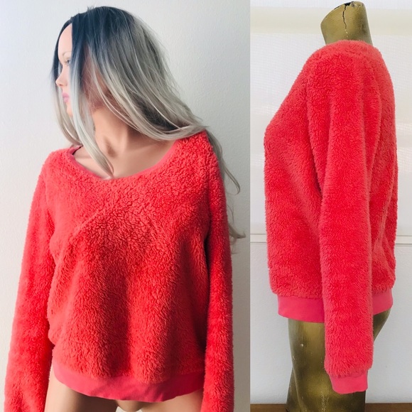 Coziest TEDDY BEAR SWEATER Orange Fleece Inside and our M - Picture 5 of 13